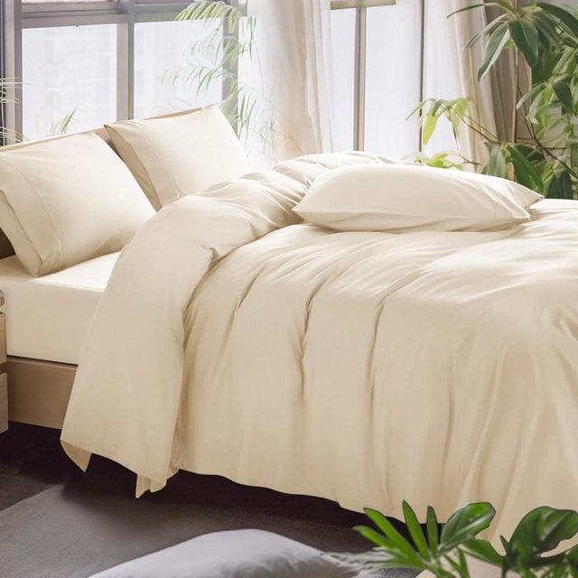 Shilucheng 100% Egyptian Cotton King Size Sheets Set - 1000 Thread Count，Luxury Cotton Bed Sheets，Breathable & Cooling Bedding and Pillow Cases, 16 Inch Deep Pocket - 4 Piece (Beige, King)