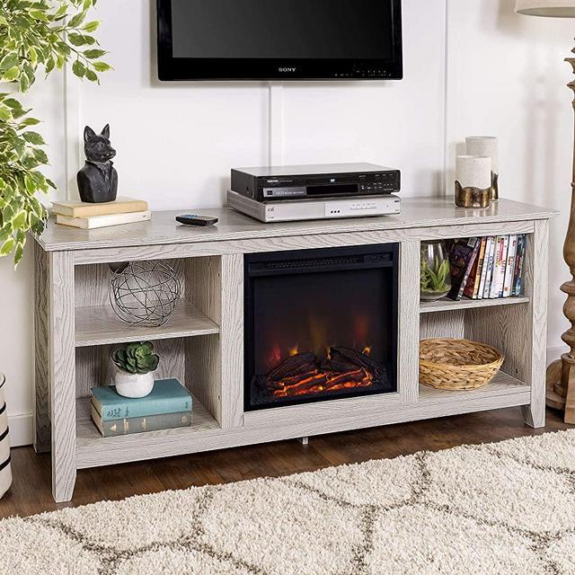 Walker Edison Furniture Company Farmhouse TV Stand Console with Open Shelf Storage, 58", White
