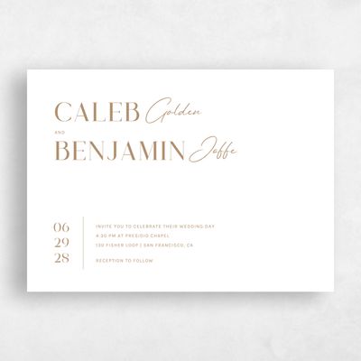 Metallic Bronze, Brown Wedding Invitation - Latona Landscape Letterpress