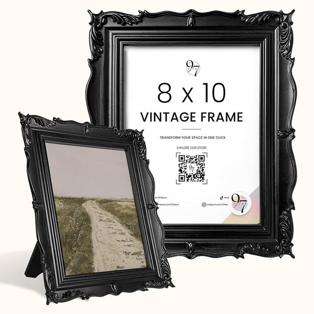 97 Decor Gothic Picture Frame 8x10 - Vintage 8x10 Black Frame For Tabletop And Wall Hanging, Hand-crafted Resin Black Decorative Frames 8 x 10, Antique Gothic Home Decor