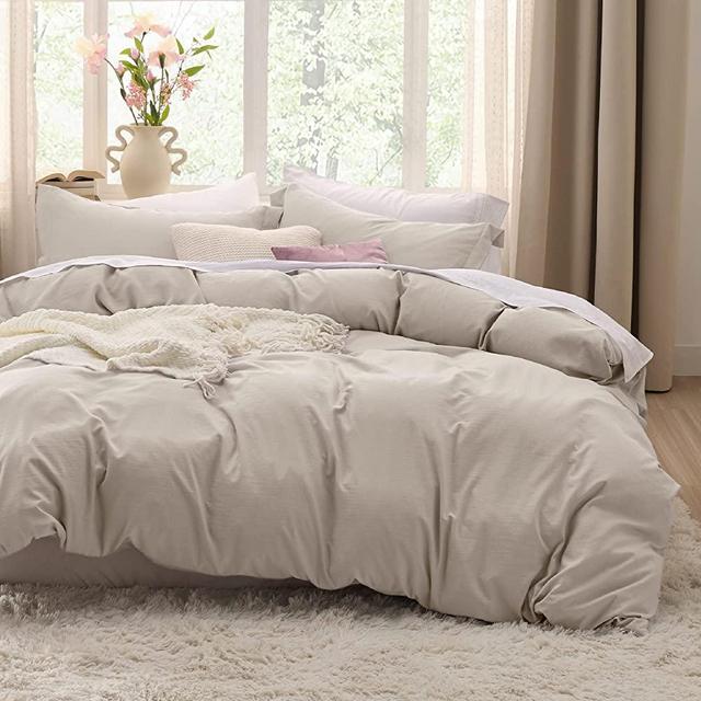 Bedsure Linen Oversized King Duvet Cover - Soft Prewashed Oversized King Duvet Cover Set, 3 Pieces, 1 Duvet Cover 120x98 Inches with Zipper Closure and 2 Pillow Shams(Comforter Not Included)