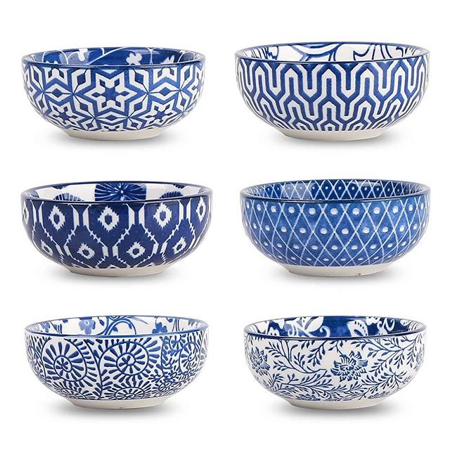 Selamica Ceramic Dipping Bowls Small Dip Bowl 3 inch Soy Sauce Dish Set, 2.7 oz Mini bowl for Side Dish, Appetizers, Sushi, BBQ, Set of 6, Vintage Blue