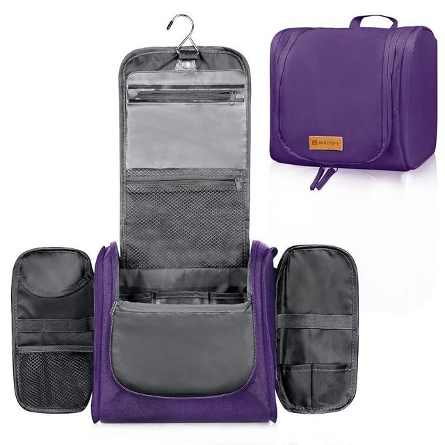 MULISOFT Toiletry Bag, Water-resistant Travel Toiletry Bag for Women and Men, Cosmetic Makeup Bag with Hanging Hook, Large Capacity Makeup Organizer bag for Toiletries and Cosmetics, Purple