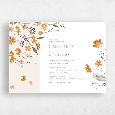 Linen, Orange Wedding Invitation - Alires Landscape