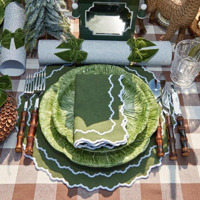 Beatrice Forest Green Placemats & Napkins (Set of 4)