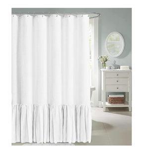 Farmhouse Shower Curtain with A Ruffle Hem, White Linen Shower Curtain for Bathroom,72"x78" 12 Hooks