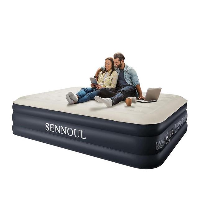 SENNOUL Air Mattress Queen with Built in Pump - 2 Mins Quick Self Inflatable,16"/650lbs Max Blow Up Bed, All Night Stability No Lost Air，No Peculiar Smell for Camping,Home,Guests & Portable Travel