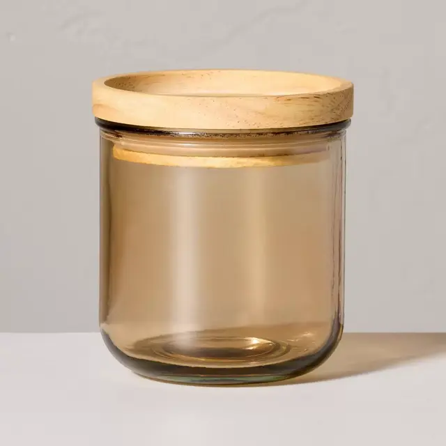 11.8oz Tinted Glass Kitchen Storage Jar with Wood Lid Tan Glass - Hearth & Hand™ with Magnolia