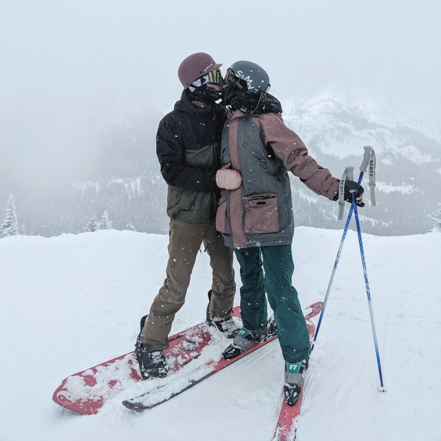 He may snowboard, and she may ski. But together, it's meant to be!
