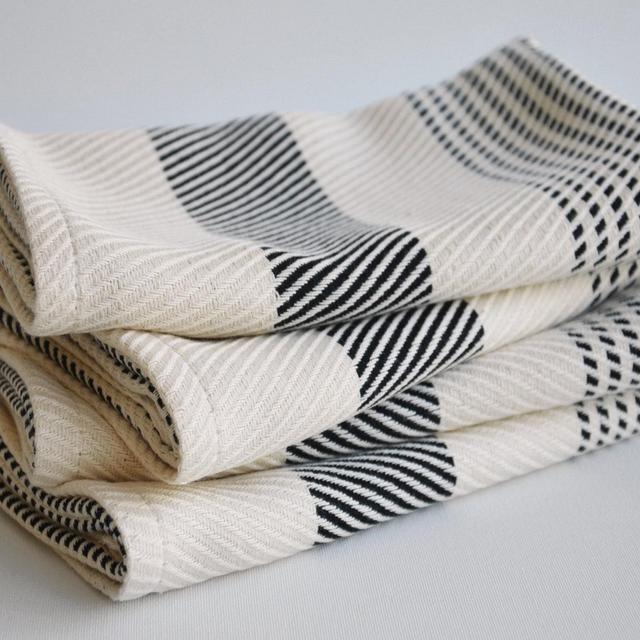 Kitchen towel with black stripes on natural color, bread towel, drying towel, tea towel, turkish towels, rv, caravan towel, hand towel