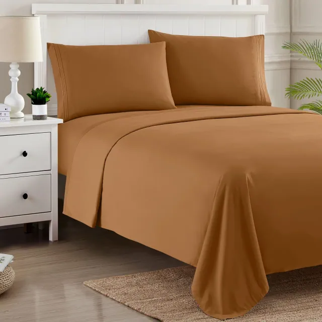 4 Piece Sheet Set, Ultra Soft 1800 Series Collection - Queen, Mocha