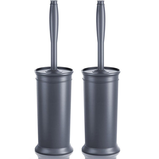 Toilet Brush and Holder 2 Pack, Toilet Bowl Brush with Extra Long Handle, Toilet Scrubber and Covered Holder, Toilet Brushes for Bathroom-Space Saving, Covered Brush, Durable, Deep Cleaning(Grey)