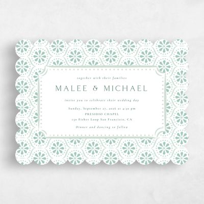Green Scalloped Wedding Invitation - Aeolus Landscape