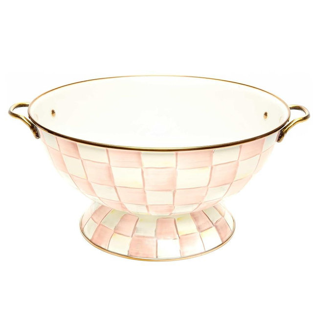 MACKENZIE-CHILDS Checkered Enamel Serving Bowl for Entertaining, Everything Bowl, Rosy Check