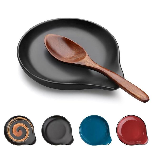 VanlonPro Ceramic Spoon Rest, 5 Inch Spoon Holder for Stove Top, Kitchen Counter, Utensils, Ladle, Coffee Spoons, Cooking spoons, Spatula, Tongs, Heat-Resistant, Housewarming Gifts, Matte Black