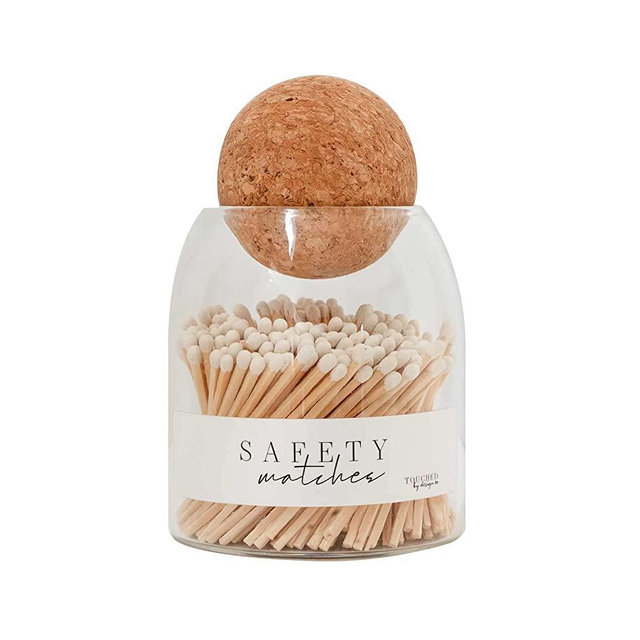 Decorative Safety Wooden Matches with White tip in jar Cloche for Lighting Candles & Home décor | Premium Long 3.” Bulk matchsticks | Approx. 135 Matches in Artisan Apothecary Holder with Striker
