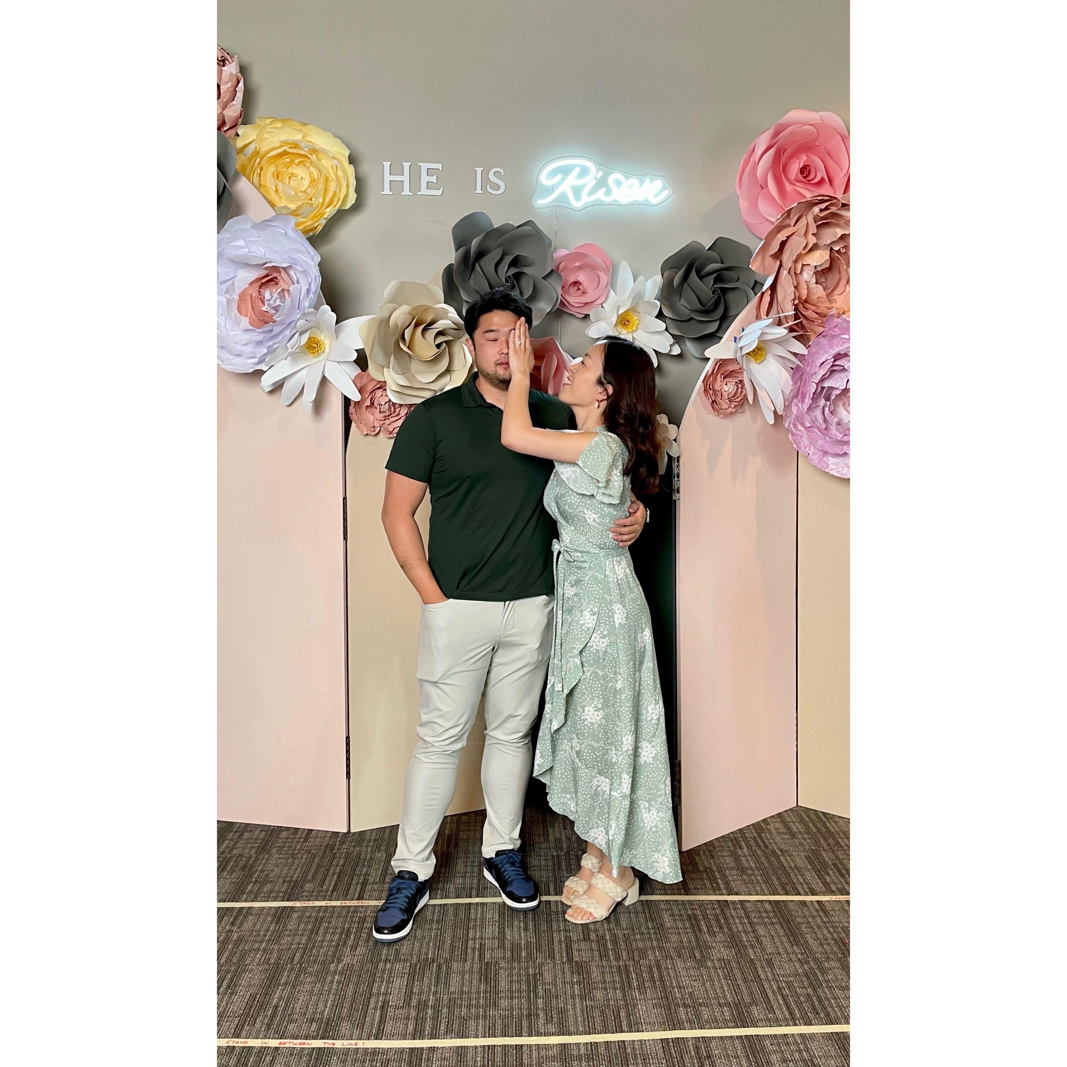 4/9/23 - was trying to cool off his face before taking a picture together on Easter Sunday
