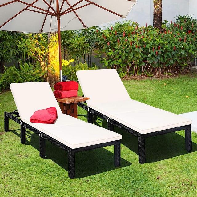 Tangkula Patio Wicker Lounge Chair, Outdoor Rattan Adjustable Reclining Backrest Lounger Chairs, Modern Outside Rattan Chaise with Seating and Back Cushion