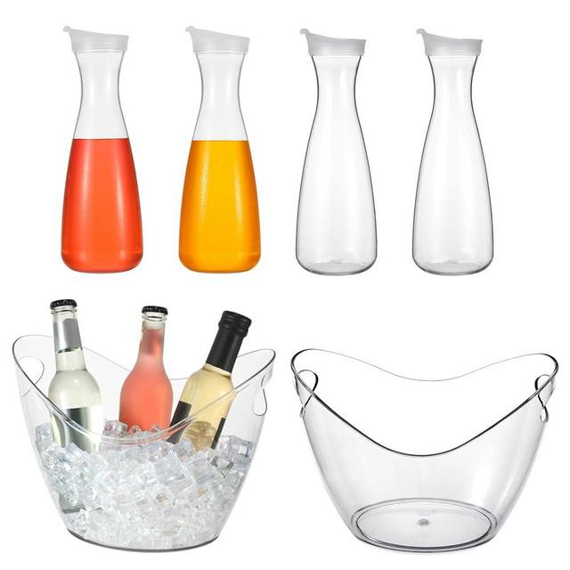 Funnymoom 6 Pcs Summer Party Supplies - 2 Pcs 4l Acrylic Ice Buckets 4 Pcs 47 oz Plastic Water Carafes with Lids Plastic Pitcher for Champagne Iced Tea Cold Juice Beverage Pool Party Serving