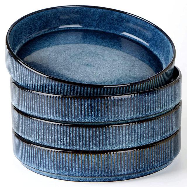 famiware 4 Pieces 8.25" Pasta Bowls Set, Double Reactive Glaze Salad Bowl Sets, Stackable, Large Capacity for Housewarming, Thanksgiving, Christmas, Nebulas Blue