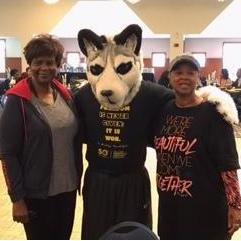 Linda and me at UCONN with our mascot - Huskie!