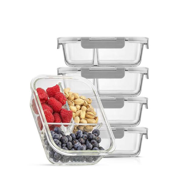 JoyJolt Glass Meal Prep Containers 3-Compartments, Set of 5