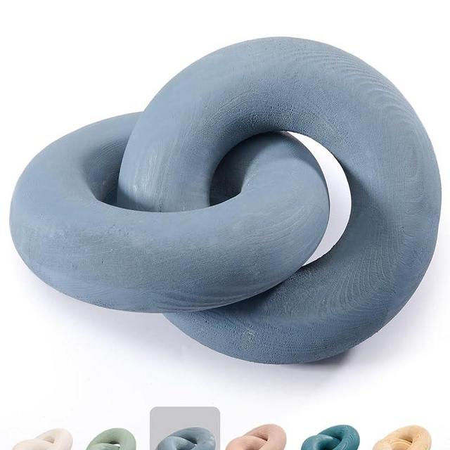 baqor 2-Link Wood Chain Link Decor - for Modern Boho Celtic Home Living Room Coffee Table Shelf Office Farmhouse Entryway Decorative Object Wooden Knot Sculpture Rustic Accents