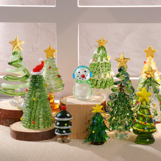 Handmade Christmas Glass Sculptures, Glass Christmas Tree Figurines, Holiday Decor, Glass Snowman Figurines, Christmas Gift, Christmas Decro
