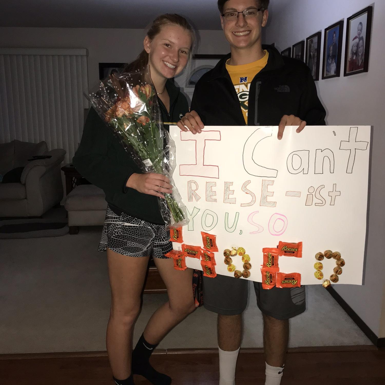 The second homecoming proposal. Matthew came over when Maria and her parents were eating dinner, sign in hand and everything.