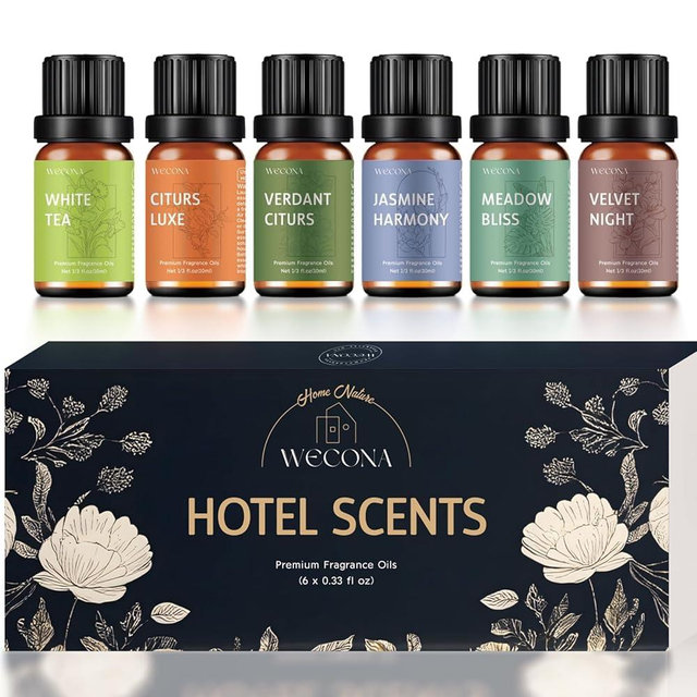 Premium Hotel Fragrance Oil Collection for Diffusers, Essential Oils for Diffusers for Home, Hotel Diffuser Fragrance Oils,Spa & Candle Making, White Tea, Citrus Luxe, Velvet Night and More - 6x10ml