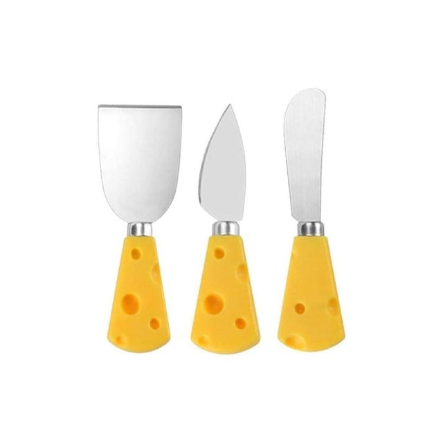 3Pcs Cheese Knife,Cheese Handle Cheese Knife Set for Cutting Boards,Cute Cheese Handle Knife Set,Mini Steel Stainless Cheese Cutter, Spreader, Fork for Party Wedding Christmas, Charcuterie Accessories