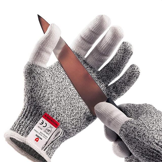 NoCry Cut Resistant Kitchen and Work Safety Gloves with Reinforced Fingers and Level 5 Protection; Ambidextrous, Machine Washable, and Food Safe. Medium