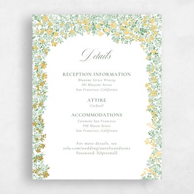 Green Floral Wedding Enclosure - Lunette Foil