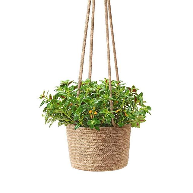 Mkono Jute Rope Hanging Planter Woven Plant Basket Indoor Up to 7" Pot Macrame Plant Hangers Modern Storage Organizer Home Decor