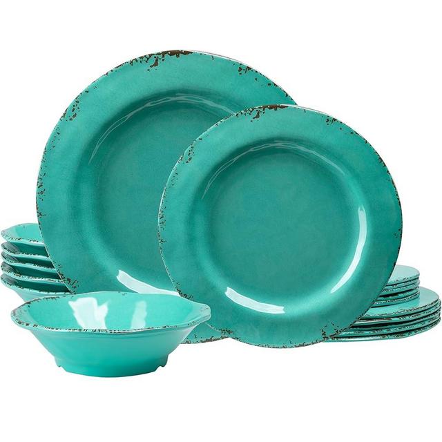 ZAROCRUS 18-Piece Farmhouse Melamine Dinnerware Set - Shatterproof, Lightweight, and Durable Outdoor Dining Plates, Bowls, and Serving Dishes for Everyday Use, Camping, and Picnics, Light Green
