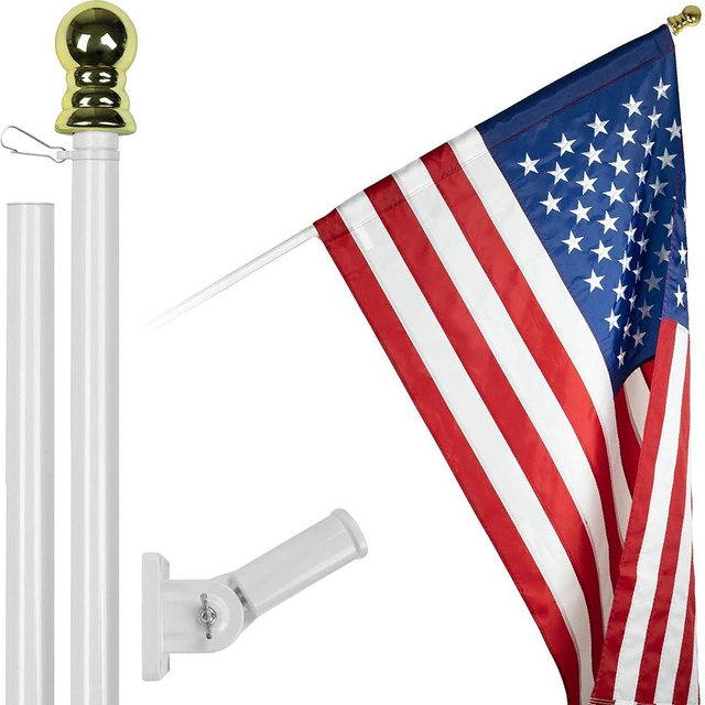 G128 - 5 Feet Tangle Free Spinning Aluminum Flagpole (White/Silver) American Flag Pole Sleeve Embroidered 2.5x4 ft American Flag Pole Sleeve (Flag Included) Flag Pole