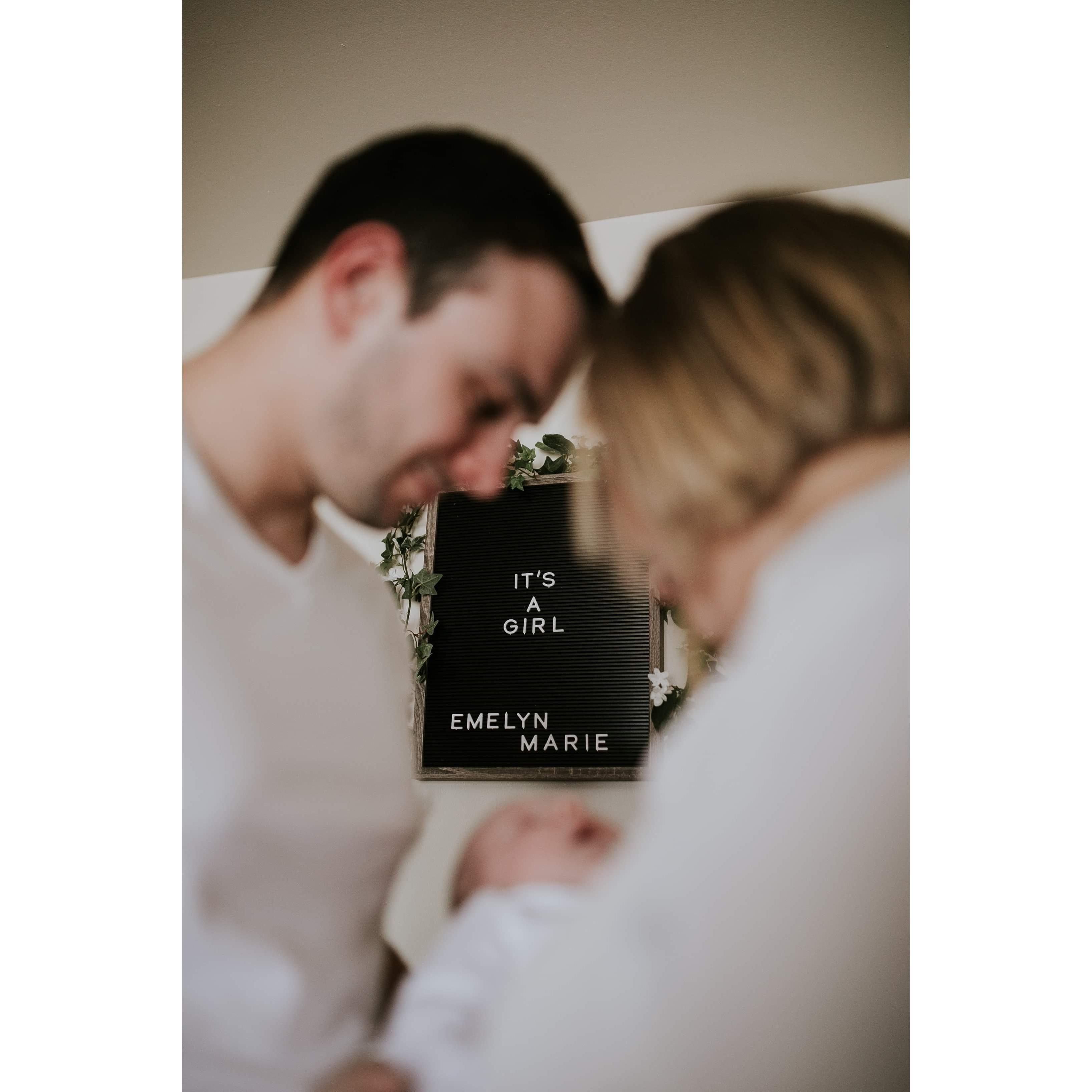We welcomed our beautiful baby girl, Emelyn Marie Magnifico, on July 12th, 2019 at 11:51 PM. She was 21 inches long & 9 lbs 1 oz.