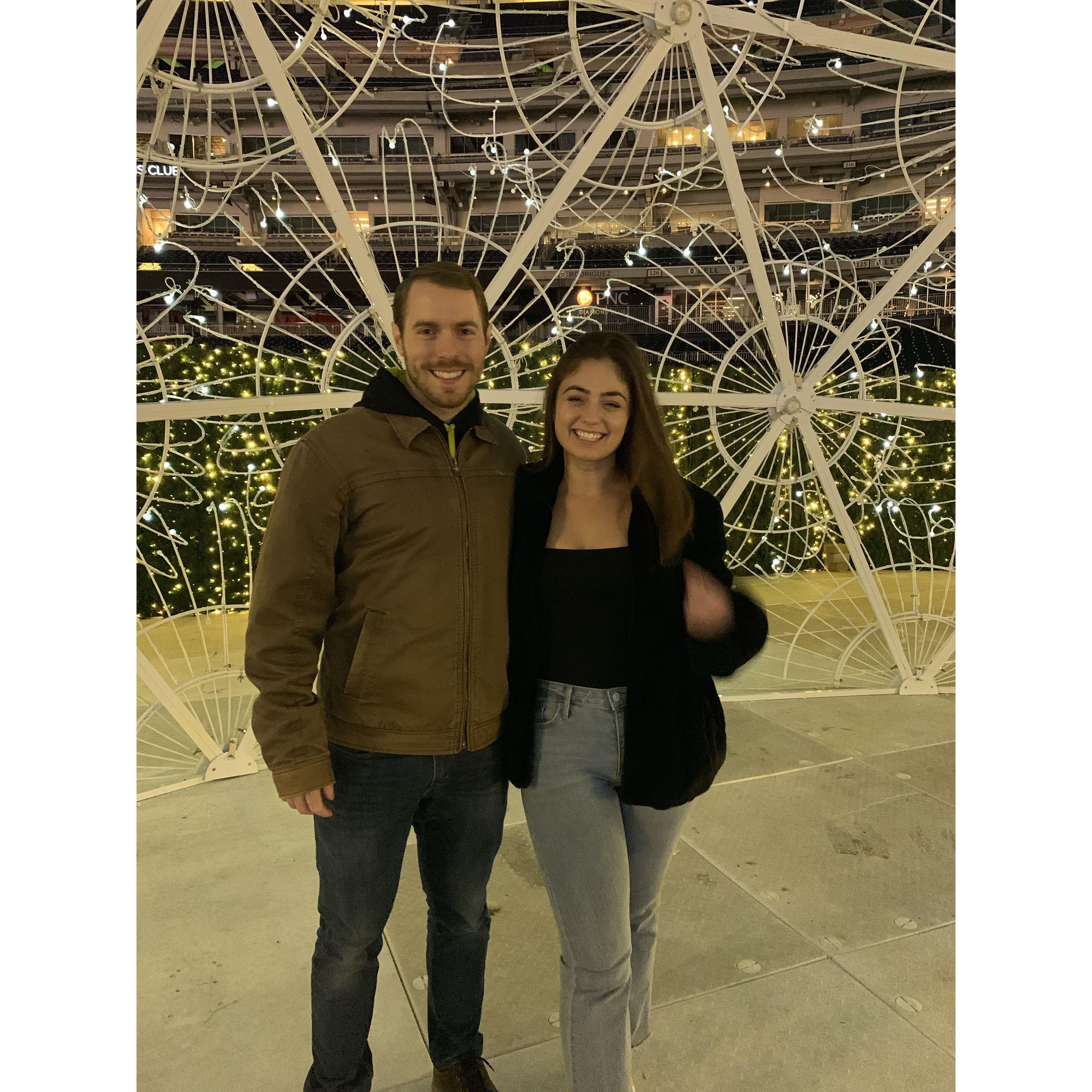 December 2022 - our first picture together, taken at Nats park during the holiday light show