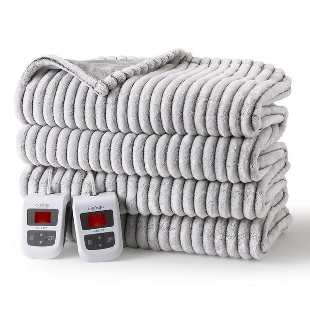 CAROMIO Electric Blanket Queen Size Dual Control - Fast Heating Heated Blanket with 6 Heating Levels & 20 Time Settings, Soft Ribbed Flannel Warming Blanket Machine Washable, 84×90 inches, Grey