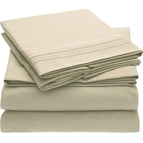 Mellanni Bed Sheet Set - Brushed Microfiber 1800 Bedding - Wrinkle, Fade, Stain Resistant - Hypoallergenic - 4 Piece (Cal King, Beige)