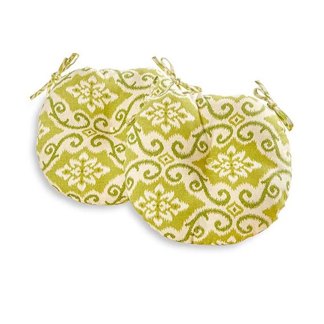 South Pine Porch AM5816S2-SHOREHAM Shoreham Green Ikat 15-inch Round Outdoor Bistro Chair Cushion, Set of 2