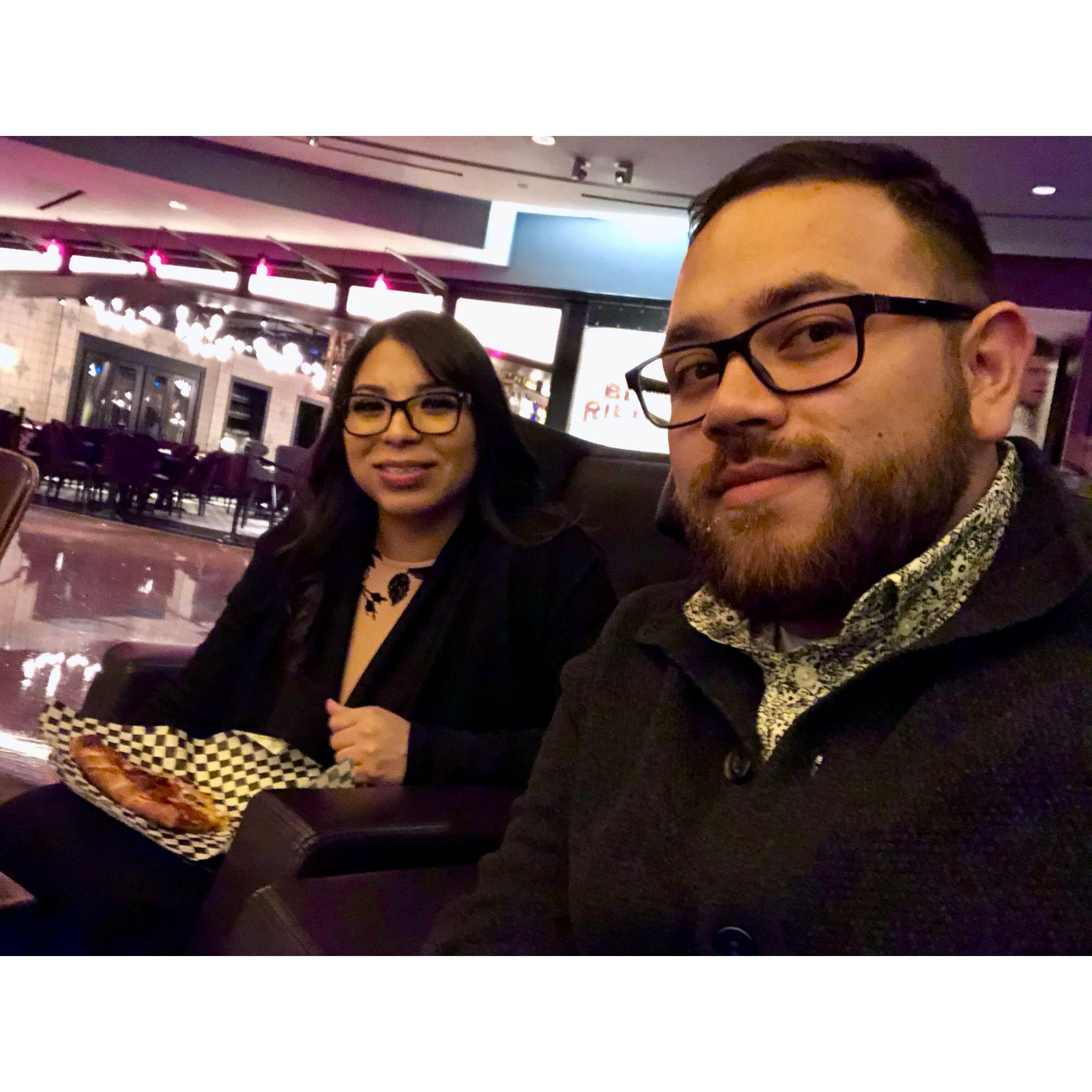 Eating "Secret Pizza".