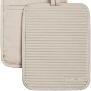 KitchenAid Ribbed Soft Silicone Pot Holder 2-Pack Set, Milkshake Tan
