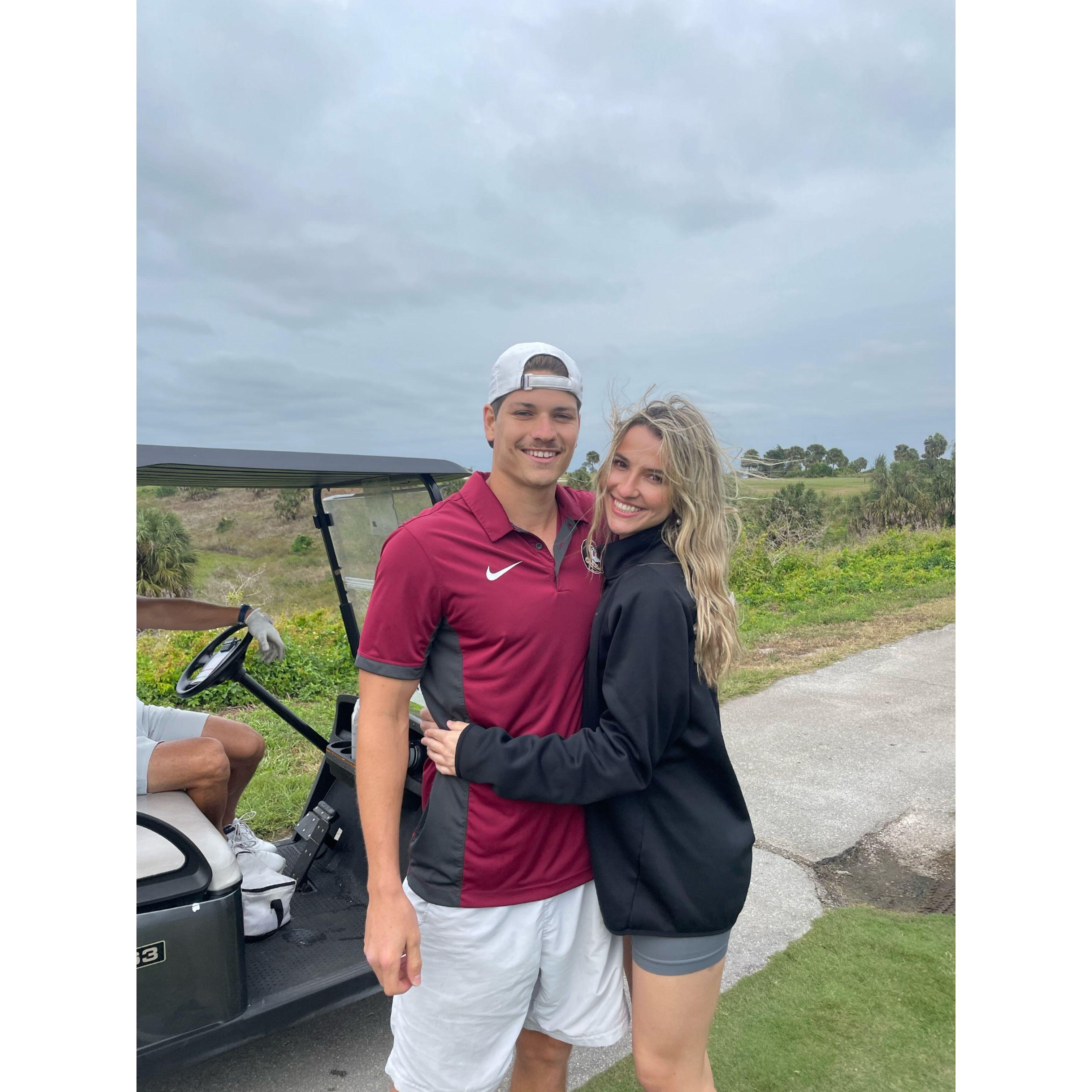 Golfing with Elliot's sister, Olivia, and her fiance, David, during long-distance
