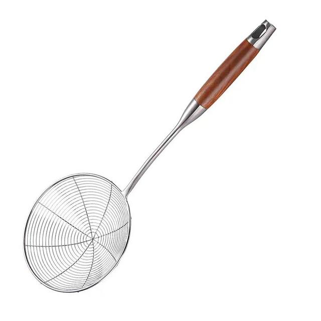 Zmeni Spider Strainer Spoon with Wooden Handle - High-End Stainless Steel Skimmer Ladle for Frying, Cooking, and Straining