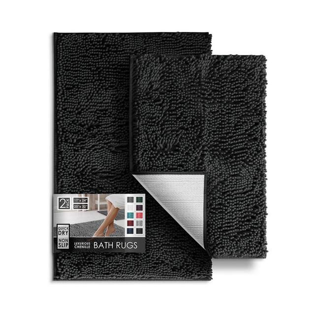 2 Piece Ultra Soft Non-Slip Chenille Bath Rug Set - Quick Dry, Machine Washable - 17”x24” & 20"x32"
