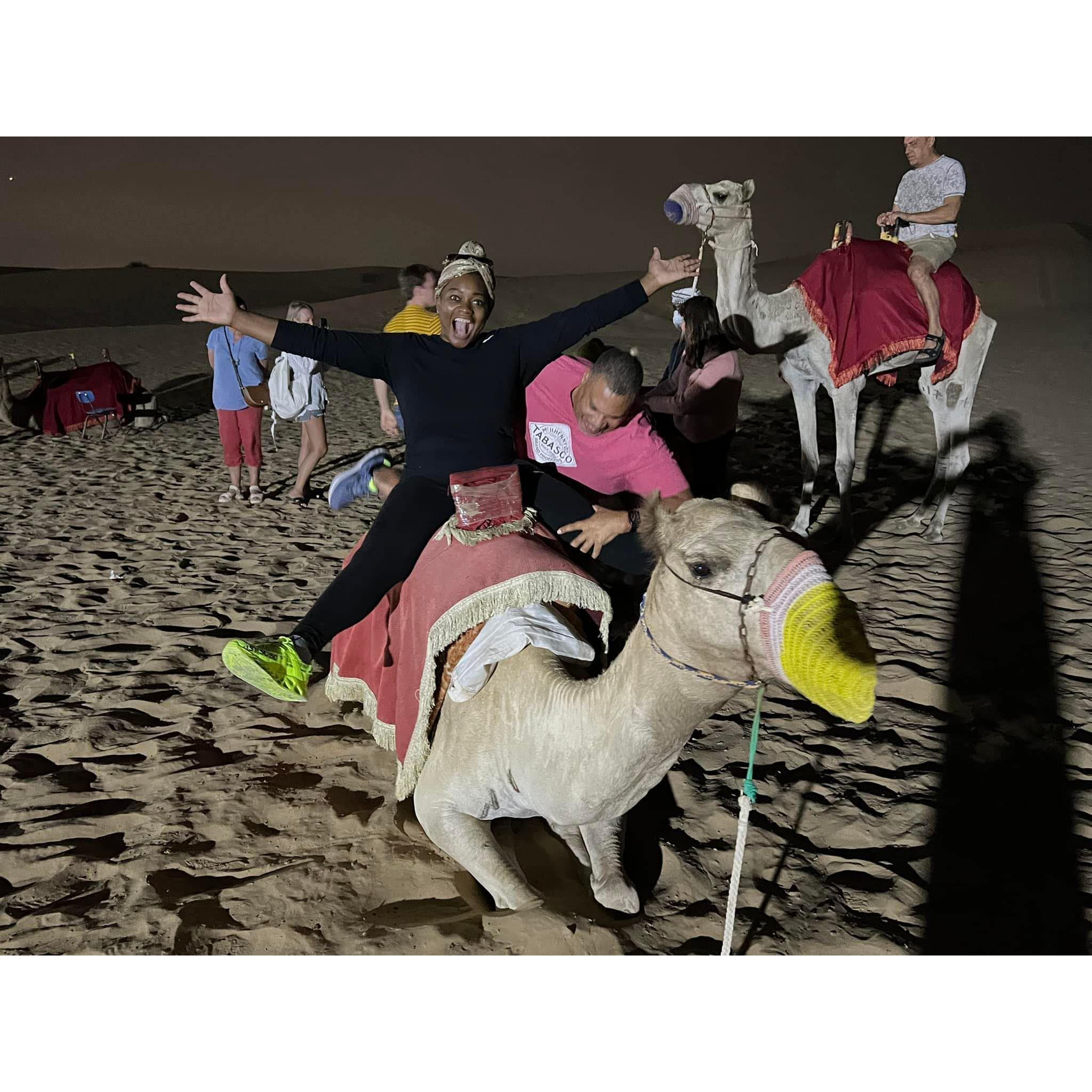 Riding camels in the Dubai desert