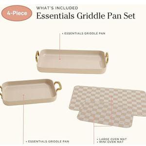 Our Place Essentials 4-Piece Griddle Pan Set | Nonstick Griddle Standard & Mini with Reusable Silicone Oven Mats | Thermakind™ PFAS-Free Nonstick, Oven Safe, Stovetop to Oven Versatility | Cream
