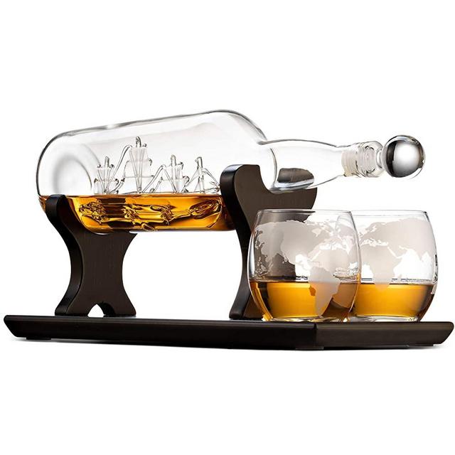 Godinger Ship In A Bottle Whiskey Decanter and Glasses Bar Set