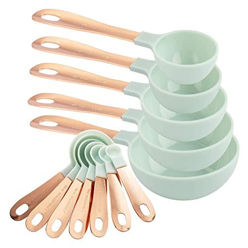Cook with Color 12 PC Measuring Cups Set and Measuring Spoon Set/Copper Coated Stainless Steel Handles/Nesting Kitchen Measuring Set/Liquid Measuring Cup Set/Dry Measuring Cup Set (Mint)